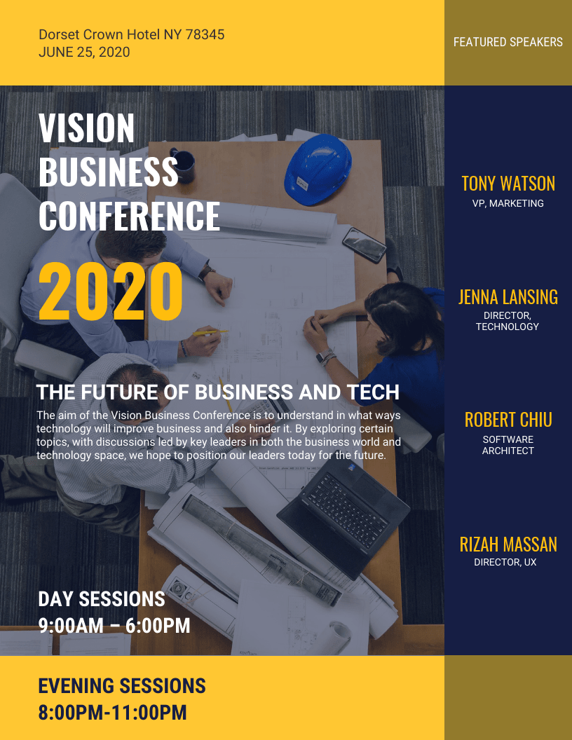 Blue Yellow Business Conference Event Flyer Idea Venngage Flyer 