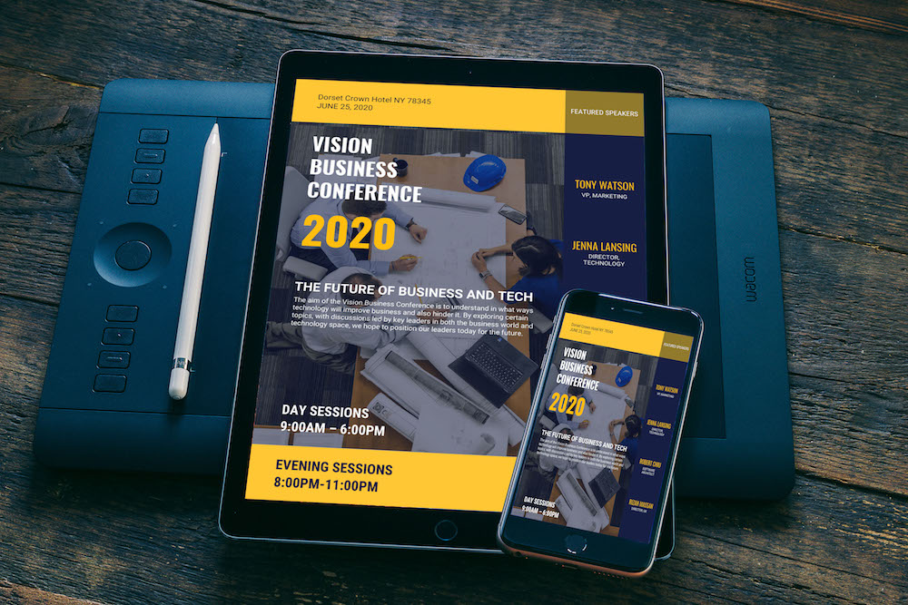 Blue & Yellow Business Conference Event Flyer Idea